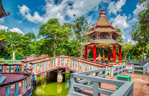 Pagoda Pond at Haw Par Villa in Singapore